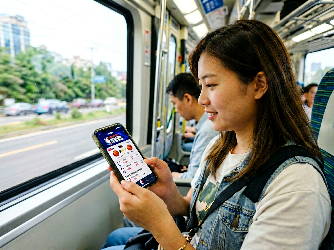 通勤途中使用手机查看篮球比分