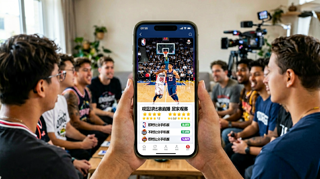 球迷在家中通过手机观看篮球比赛直播